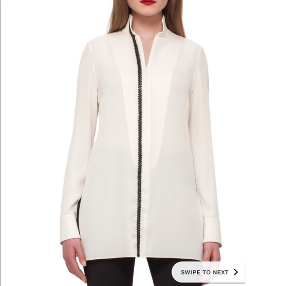 Akris Tops - Akris Silk Tunic With Braided Leather Trim